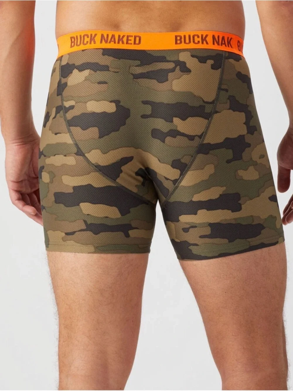 Duluth Trading Co Buck Naked Camo Boxer Briefs with Orange Waistband Large